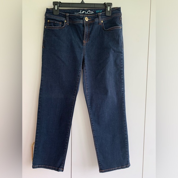 INC Women's Size 8 Dark Wash Mid Rise Regular Fit Crop Denim Skinny Jeans - Picture 1 of 16